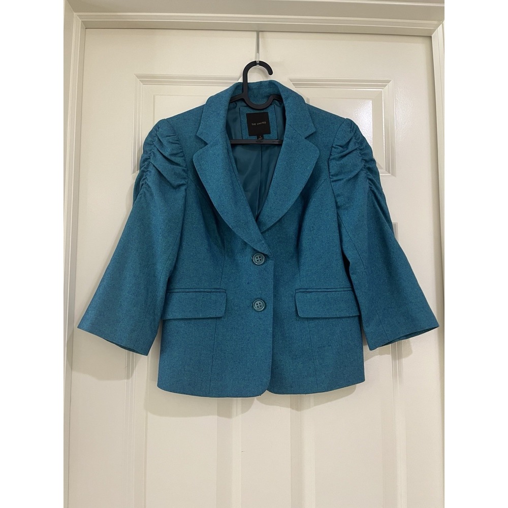 The limited women teal blue wool blend blazer size S
